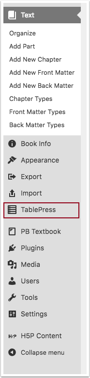 Select TablePress