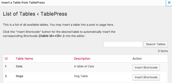 Image of Tablepress List of Tables