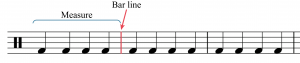 A measure is bracketed and a bar line is labeled