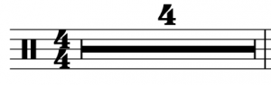 A filled-in rectangle with the number "4" appears, indicated a rest that will last for four measures