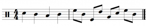 Two measures of notes are shown with proper stemming. Stems above the middle line point downwards, while stems below the middle line point upwards.