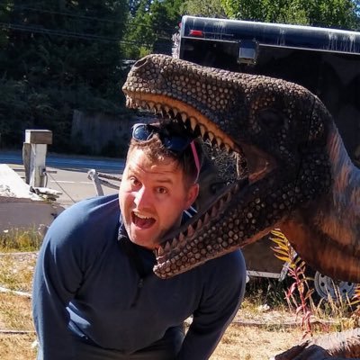 Steel's head in dinosaur mouth