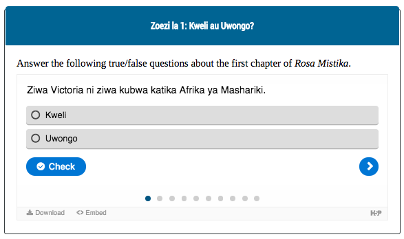 model h5p quiz activity