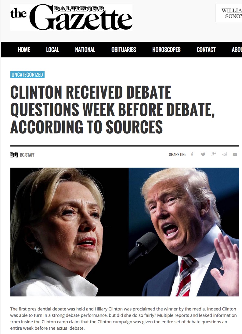 See description of Figure 60a: Headline Reads: Clinton Received Debate Questions