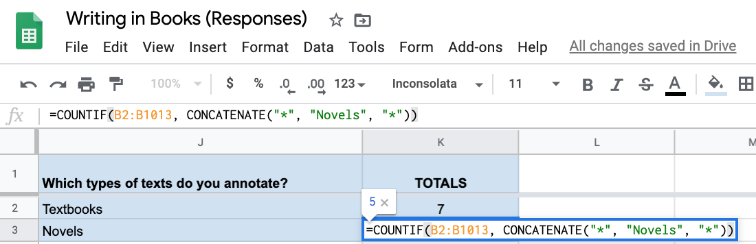 Spreadsheet function display