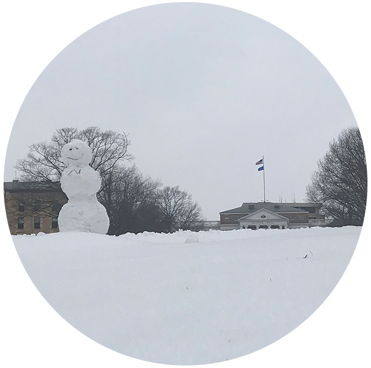 snowman sitting on Bascom hill